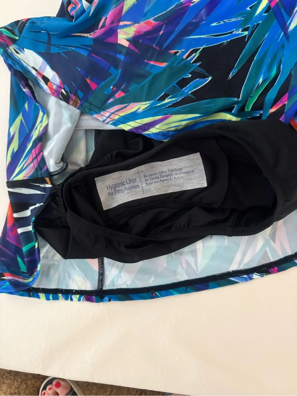 Swim Solutions Bow Front Multicolor Blue Tropical One-Piece Swimdress - Picture 5 of 6